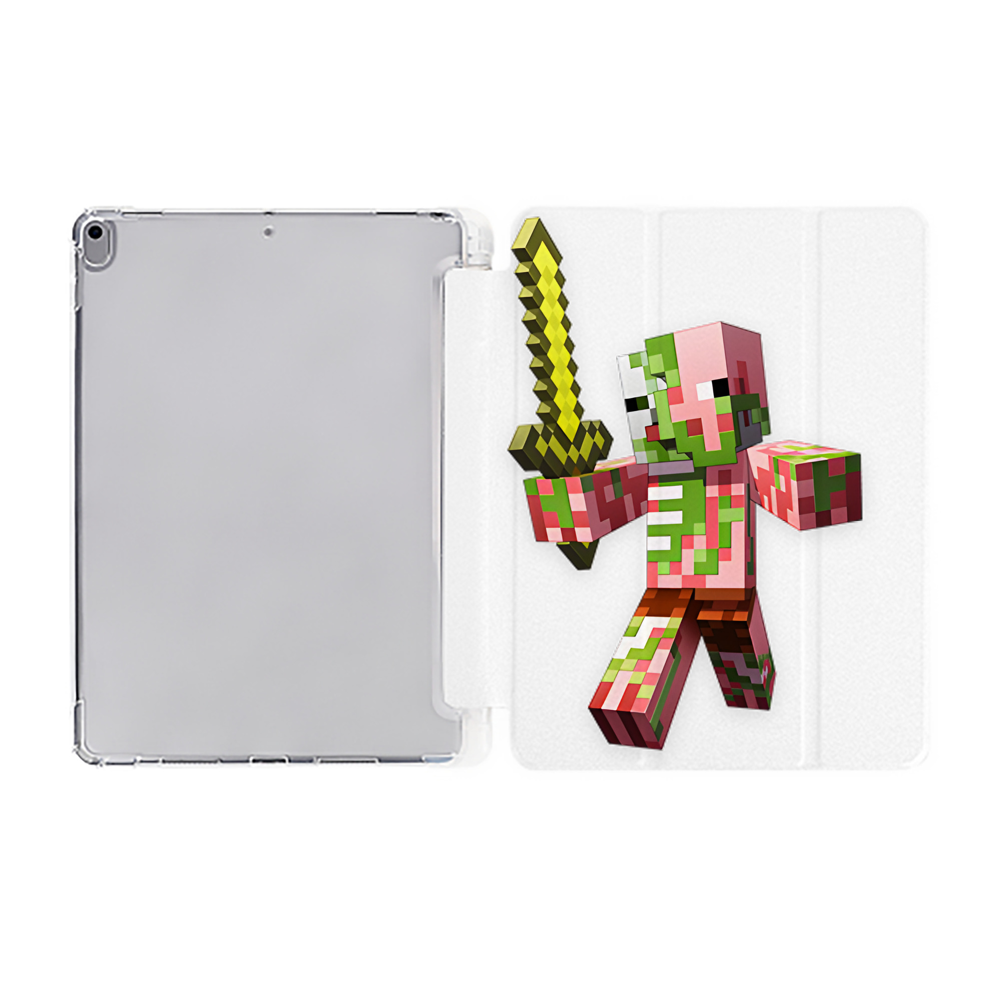 （画像用） マインクラフト ブロックの世界 Minecraft MC Block world IPad ケース ペン収納付き 三つ折りスタンド PUレザー×シリコン 対応機種9.5/10.5/10.9インチ